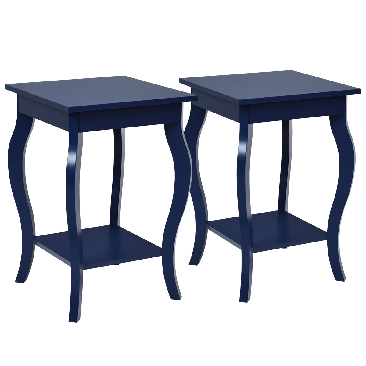 Conjunto de 2 Mesas de Cabeceira de 2 Níveis com Pernas Curvas Mesas de Apoio para Quarto, Sala e Sala de Estar 40 x 40 x 60 cm Azul