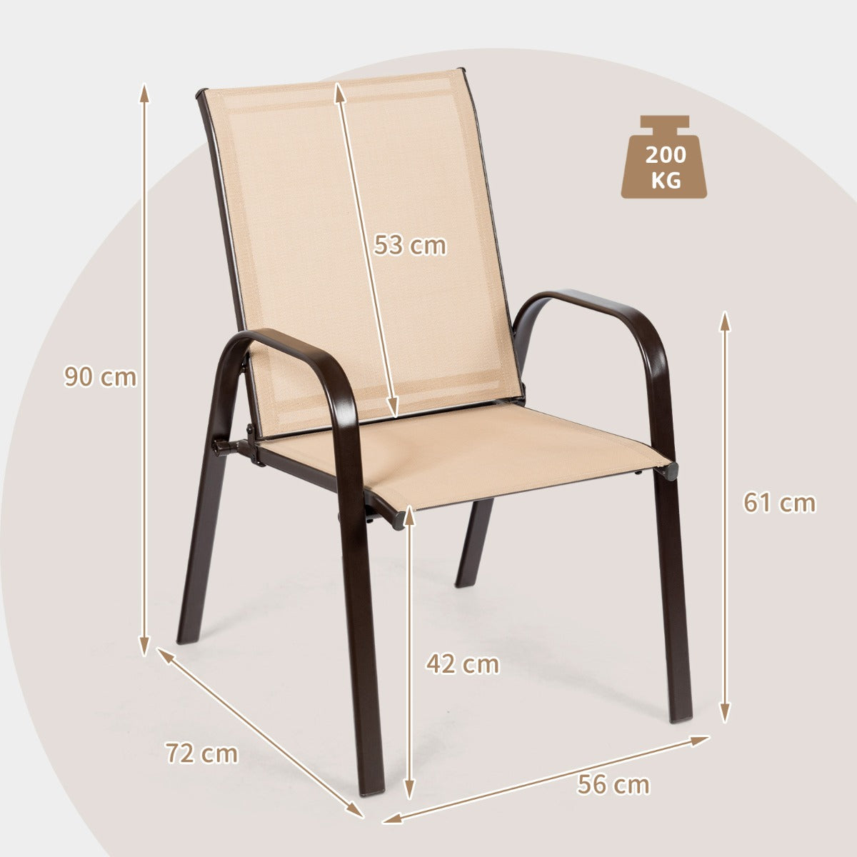 Conjunto de Cadeiras de Jantar – 56 x 72 x 90 cm – Castanho – Tecido de Secagem Rápida e Metal