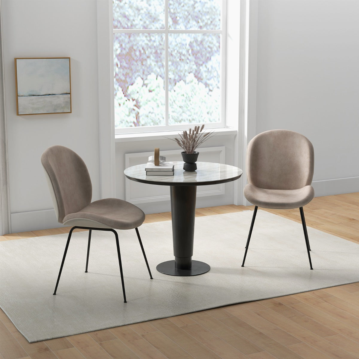 Jogo de 2 Cadeiras de Jantar – 49 x 65 x 87 cm – Café – Veludo e Metal