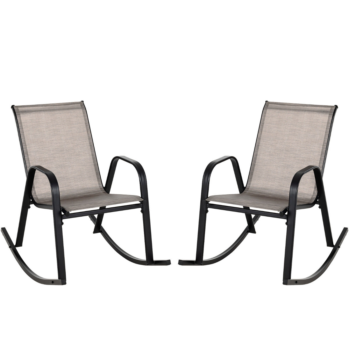 Conjunto de 2 Cadeiras de Baloiço Ergonómicas de Pátio em Tela de Textilene, Suportam 150kg, para Exterior Terraço Jardim 91 x 62 x 86 cm