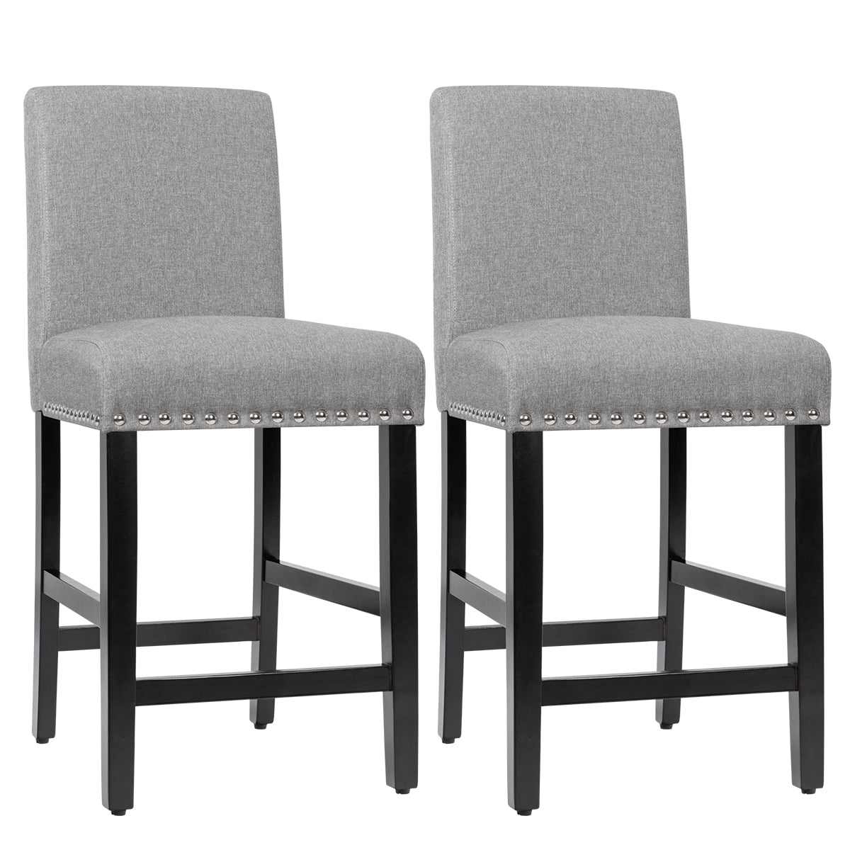 Conjunto de 2 Bancos de Bar - 42,5 x 53 x 96 cm - Cinzento - Madeira de Caucho