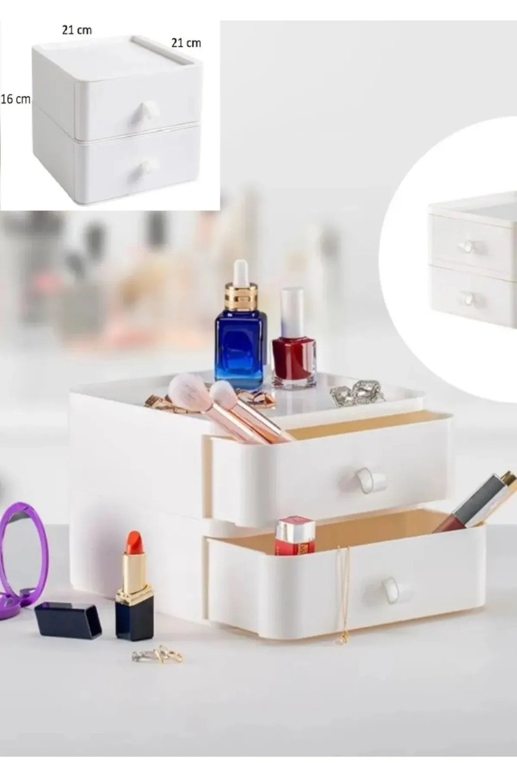 Organizador de Maquiagem – 21 x 21 x 16,5 cm – Branco – Plástico