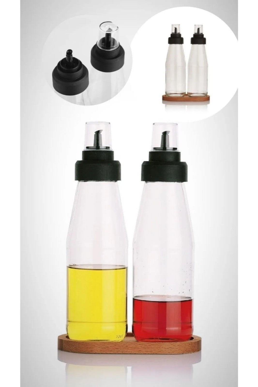 Conjunto de dispensadores de óleo – 8 x 8 x 28 cm – Transparente – Vidro