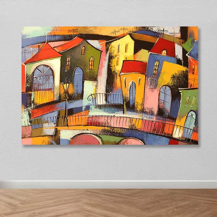 Quadro em Tela Decorativa Multicolor 100x140 cm com Moldura em Madeira (3–4 cm), 100% Tela (Canvas)