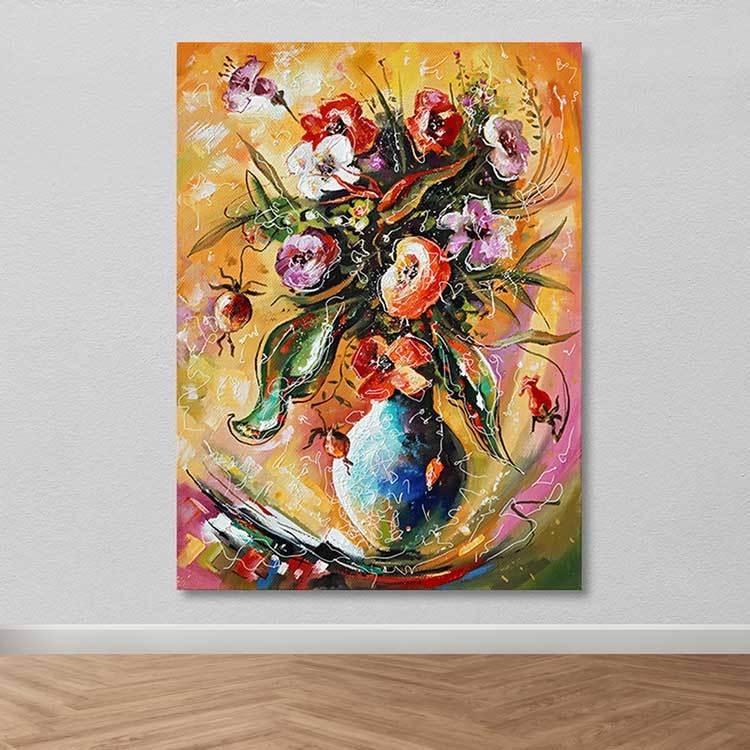 Quadro Decorativo em Tela 100% com Moldura de Madeira (3–4 cm) – 100 x 140 cm – Multicor