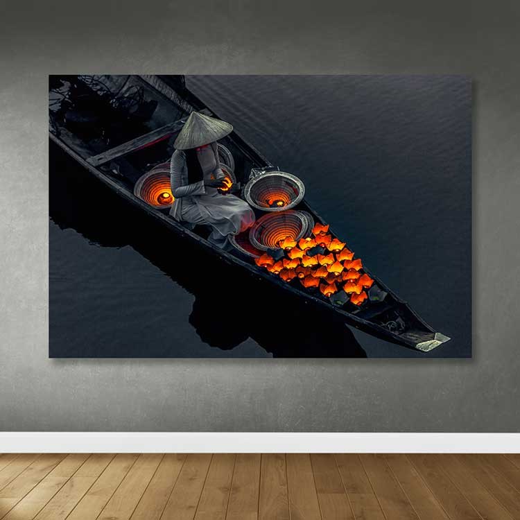 Quadro Decorativo em Tela Multicolor 100x140 cm com Moldura de Madeira (3–4 cm)