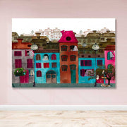 Quadro em Tela Decorativo Multicolor 100x140 cm com Moldura de Madeira (3–4 cm)