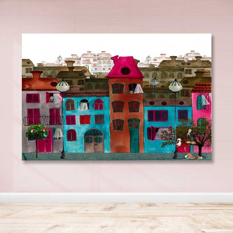 Quadro em Tela Decorativo Multicolor 100x140 cm com Moldura de Madeira (3–4 cm)