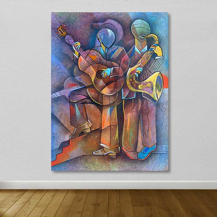 Quadro em Tela Decorativa Multicolor com Moldura de Madeira (3–4 cm) – 100 x 140 cm