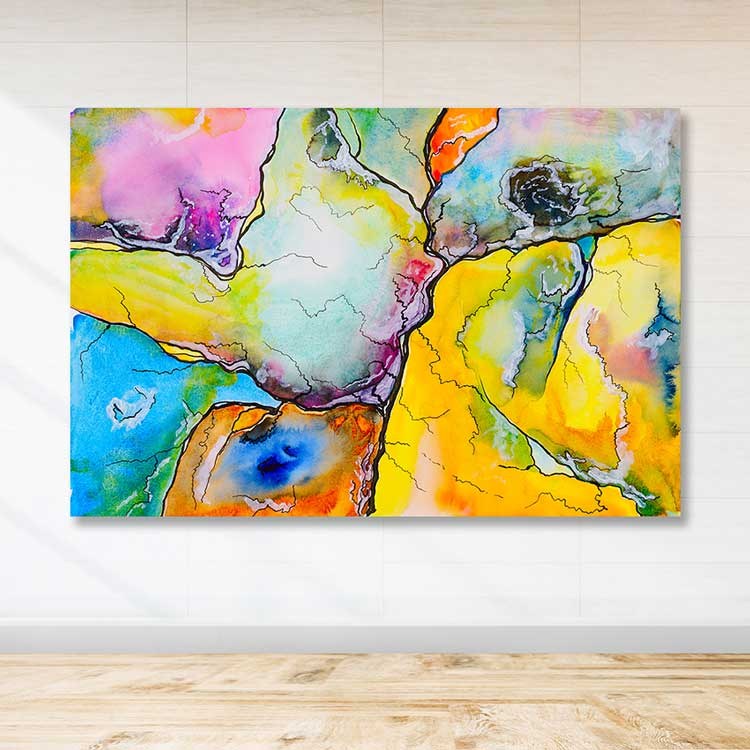 Quadro em Tela Decorativo Multicolor 100x140 cm com Moldura de Madeira (3–4 cm)