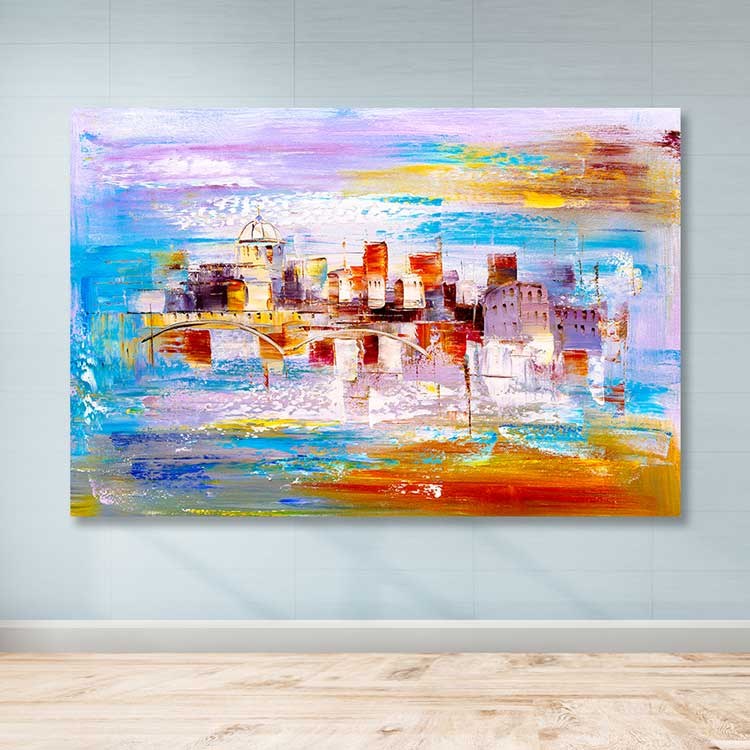 Quadro Decorativo em Tela 100% (100x140 cm) com Moldura de Madeira 3-4 cm – Multicolor