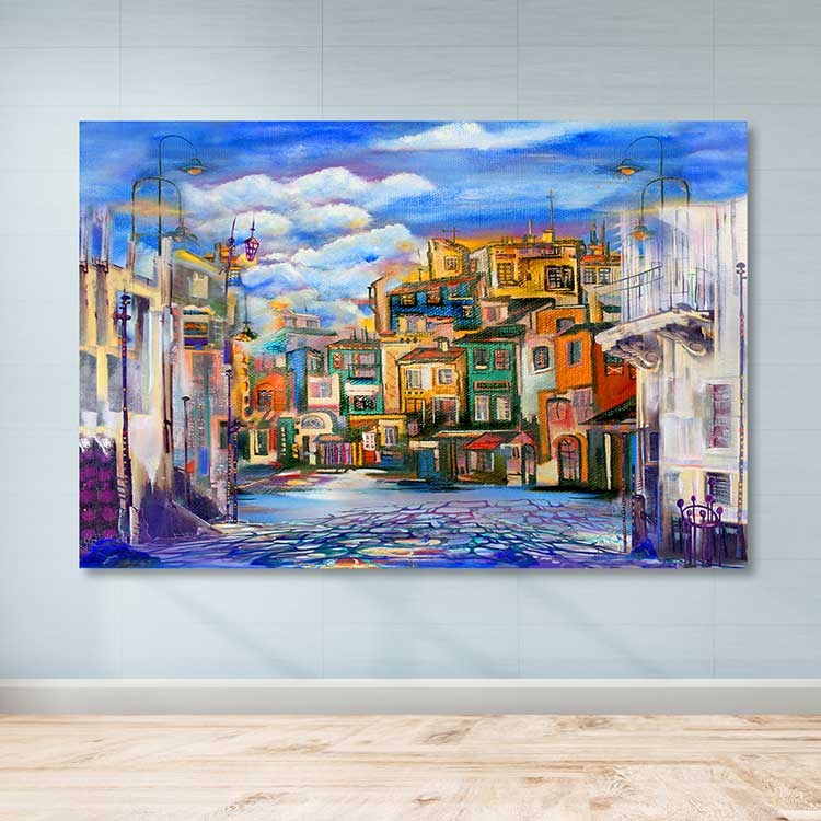 Quadro em Tela Decorativo Multicolor 100x140 cm com Moldura de Madeira (3–4 cm)
