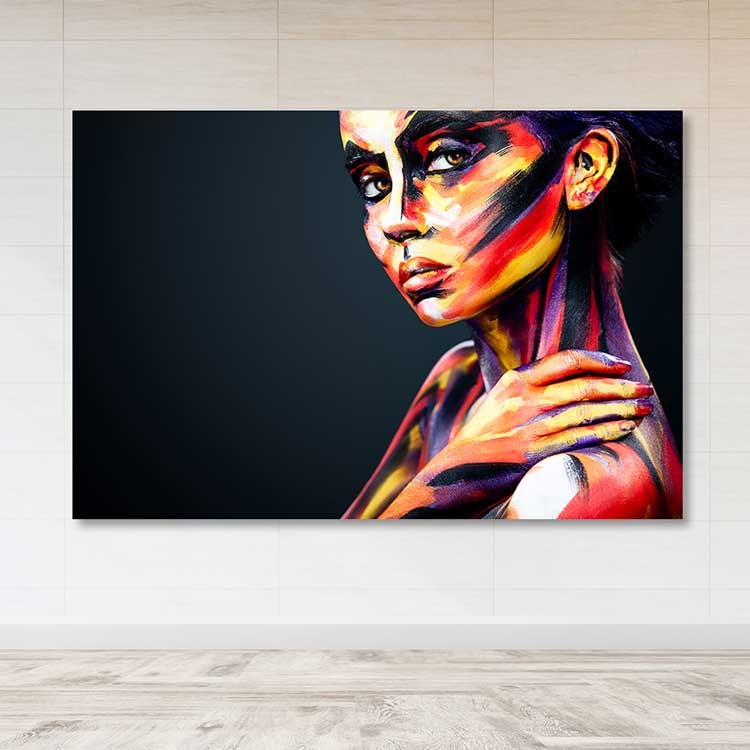 Quadro em Tela Decorativa Multicolorido 100 x 140 cm com Moldura de Madeira (3-4 cm), 100% Tela