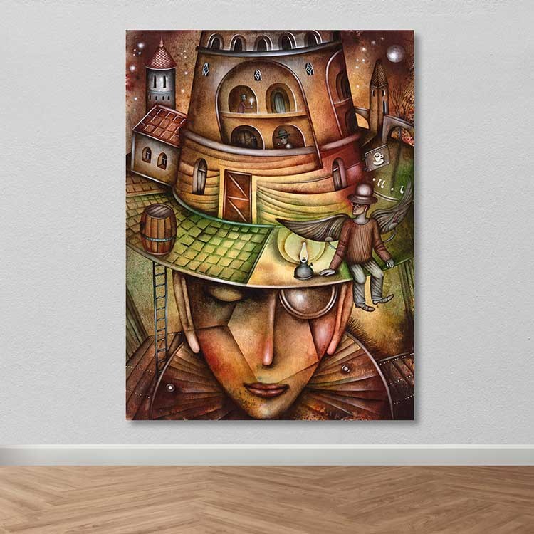 Quadro Decorativo em Tela (100% Canvas) Multicolor 100x140 cm com Moldura de Madeira 3–4 cm