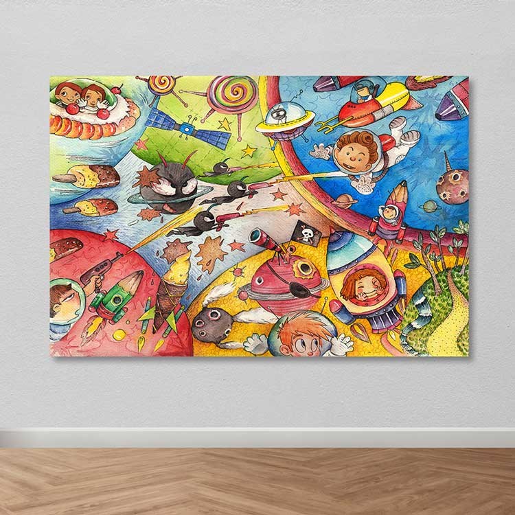 Quadro em Tela Decorativa Multicolor 100x140 cm com Moldura de Madeira (3–4 cm)