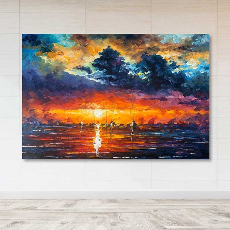 Quadro Decorativo em Tela Multicolorido 100x140 cm com Moldura de Madeira (3–4 cm)