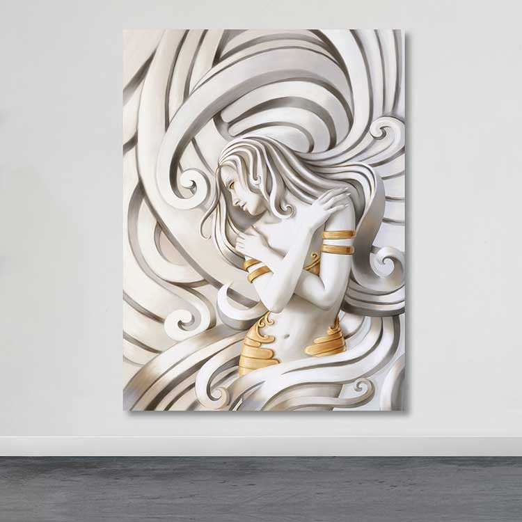 Quadro em Tela Decorativo Multicolorido 100 x 140 cm com Moldura de Madeira (3-4 cm)