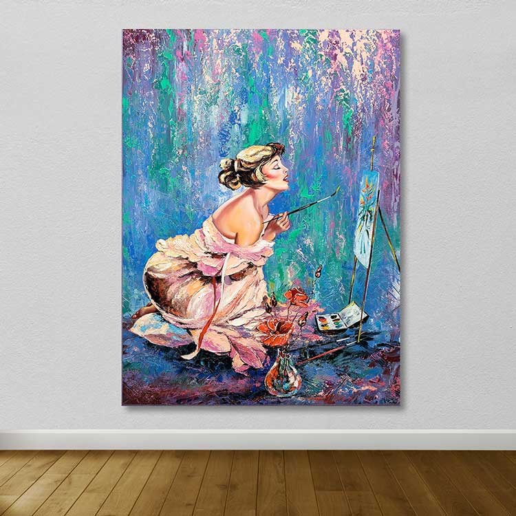 Quadro Decorativo em Tela Multicolor 100x140 cm com Moldura de Madeira (3–4 cm)