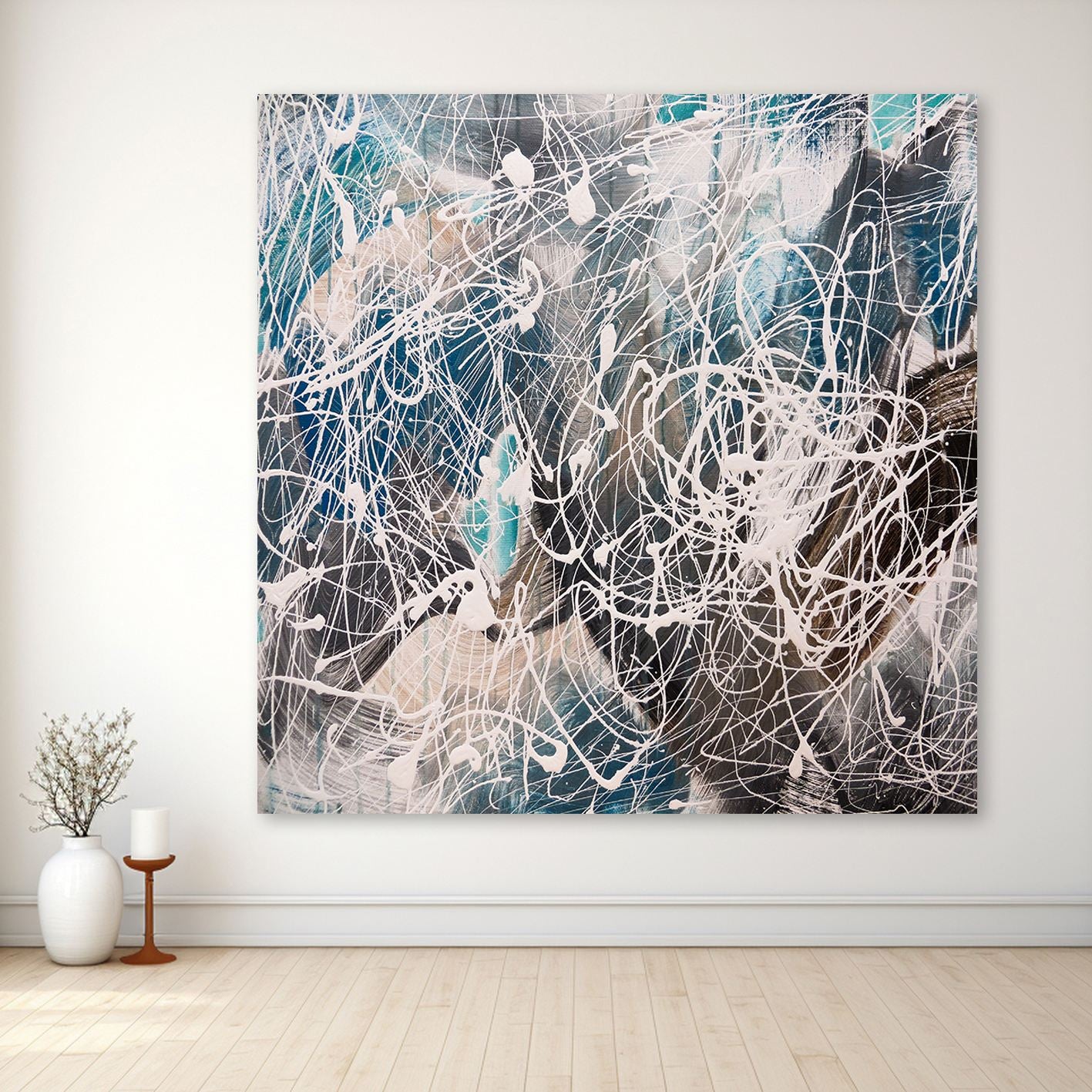 Quadro em Canvas Decorativo Multicolor 140 x 140 cm com Moldura de Madeira (3–4 cm) – DEV10699-140140