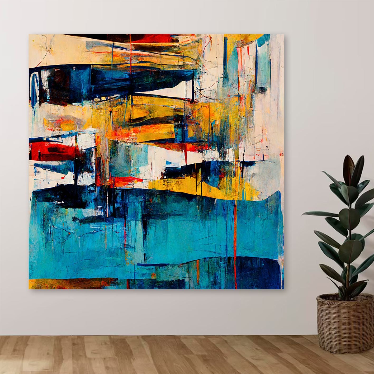 Quadro Decorativo em Tela Canvas Multicolorido 140 x 140 cm com Moldura de Madeira (Esp. 3–4 cm) – DEV10696-140140