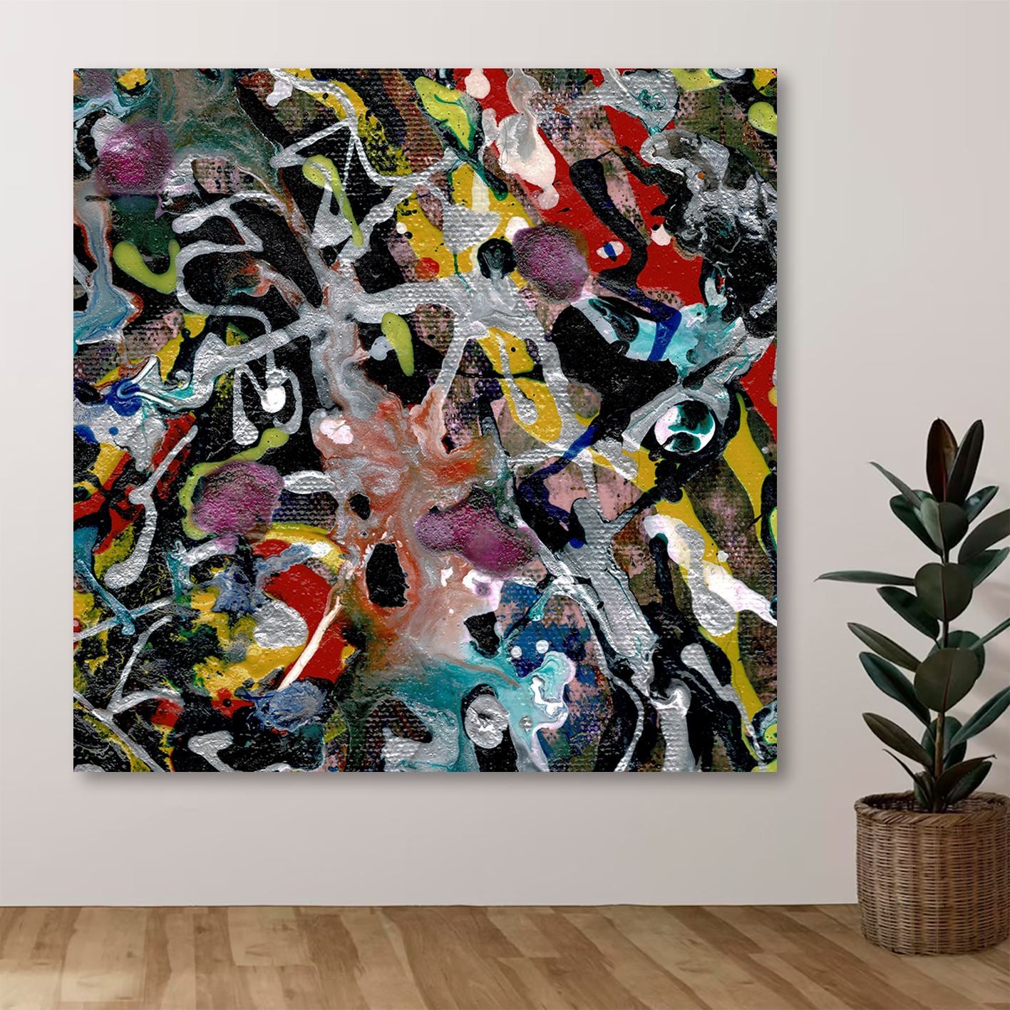 Quadro em Tela Decorativa Multicolor 140x140 cm – 100% Canvas com Moldura 100% Madeira (3–4 cm) | DEV10694-140140