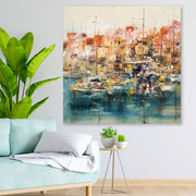 Quadro em Tela Decorativo Multicolor 140x140 cm com Moldura de Madeira (3–4 cm)