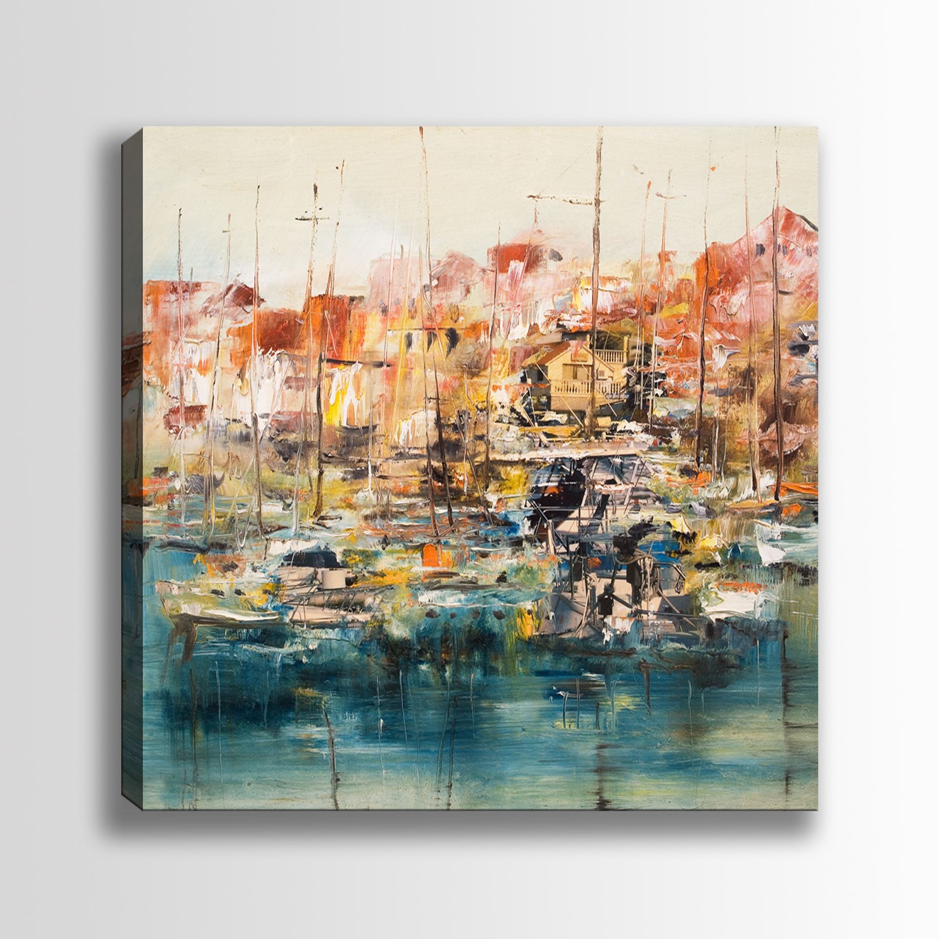 Quadro em Tela Decorativo Multicolor 140x140 cm com Moldura de Madeira (3–4 cm)