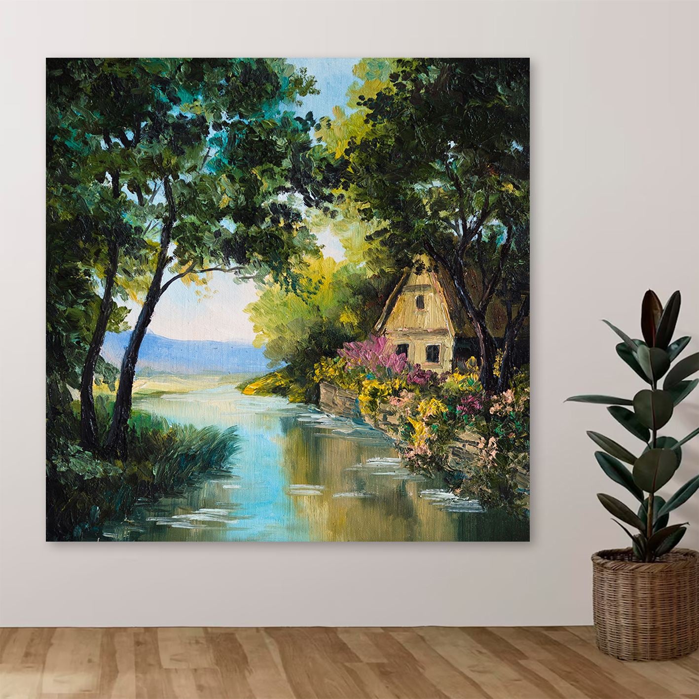 Tela Decorativa Multicolor 140x140 cm em 100% Canvas com Moldura de Madeira (3–4 cm)