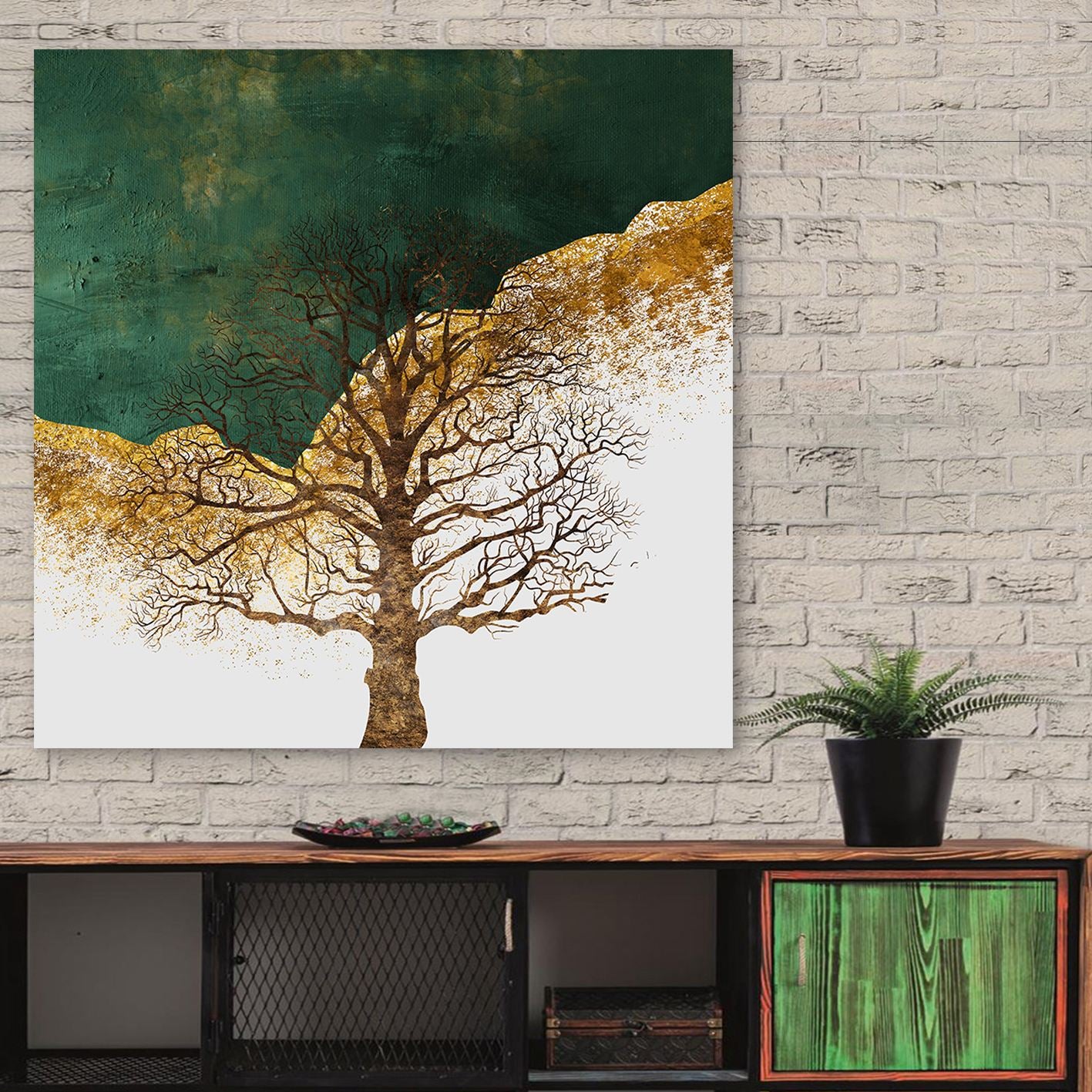 Quadro em Tela Decorativa Multicolor (Canvas 100%) com Moldura de Madeira 3–4 cm — 140 x 140 cm