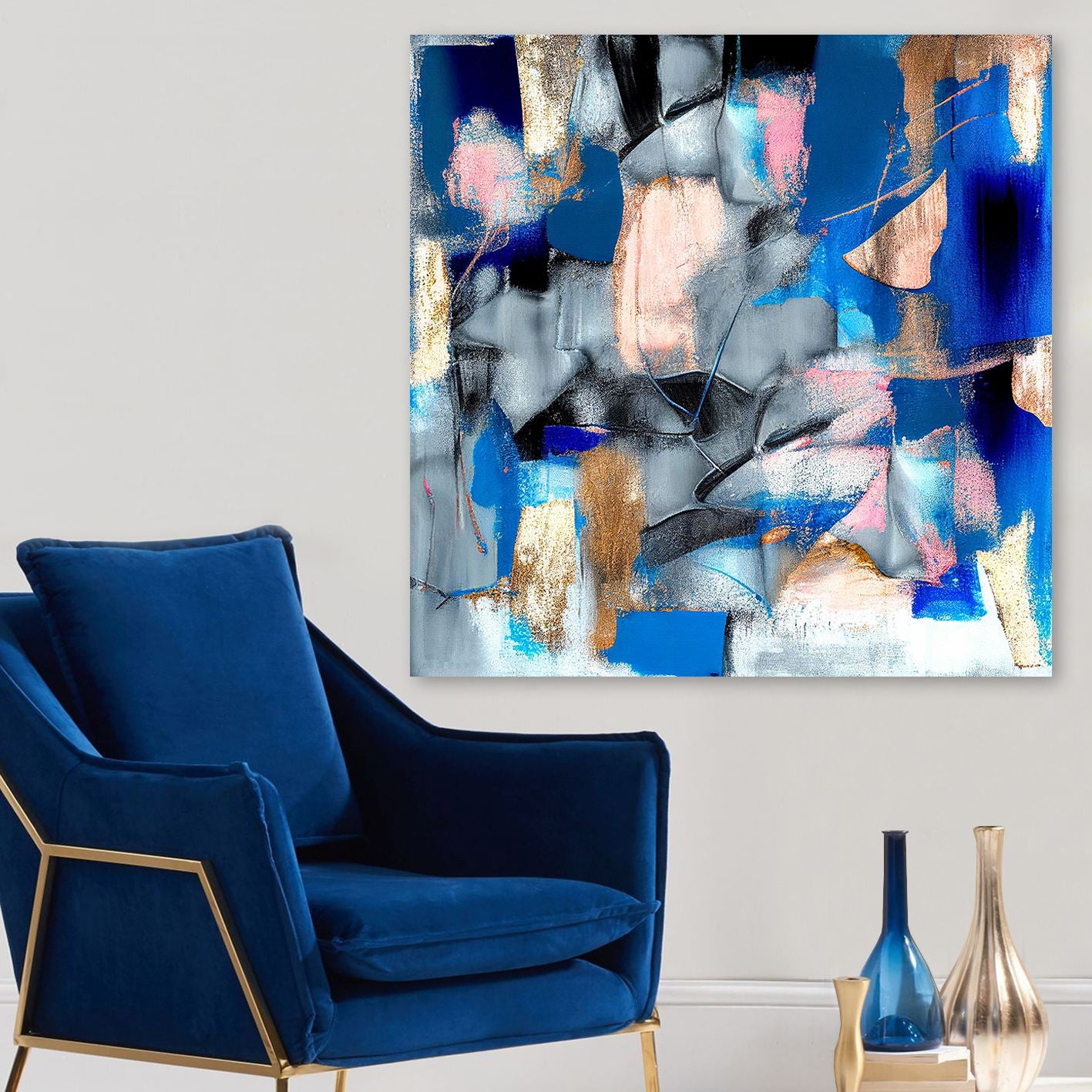 Quadro em Tela Decorativo Multicolor 140 x 140 cm — Canvas 100% com Moldura em Madeira (3–4 cm)