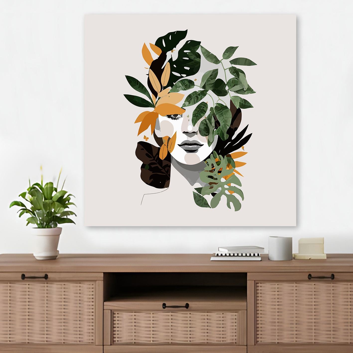 Quadro em Tela 100% Canvas Multicolor 140x140 cm com Moldura de Madeira