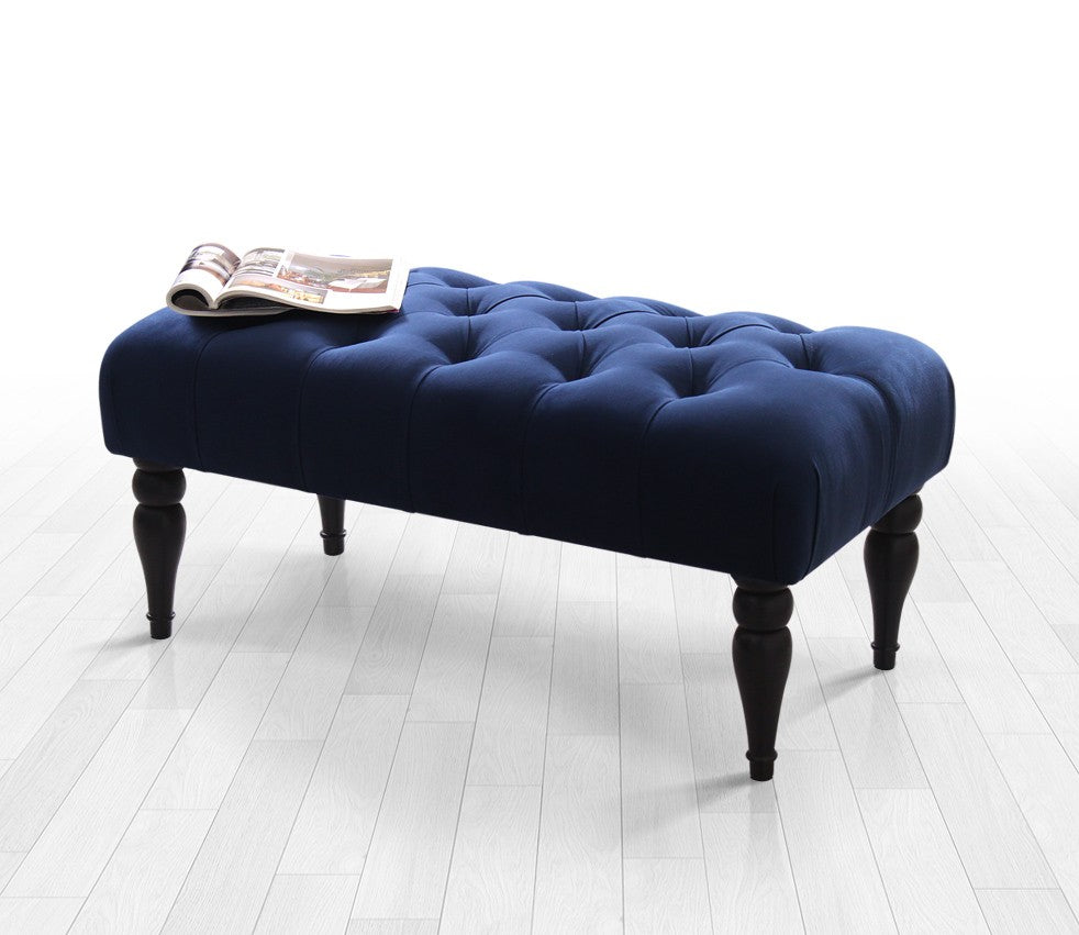 Banco Acolchoado – 92 x 43 x 48 cm – Azul-marinho – 50% algodão/50% veludo