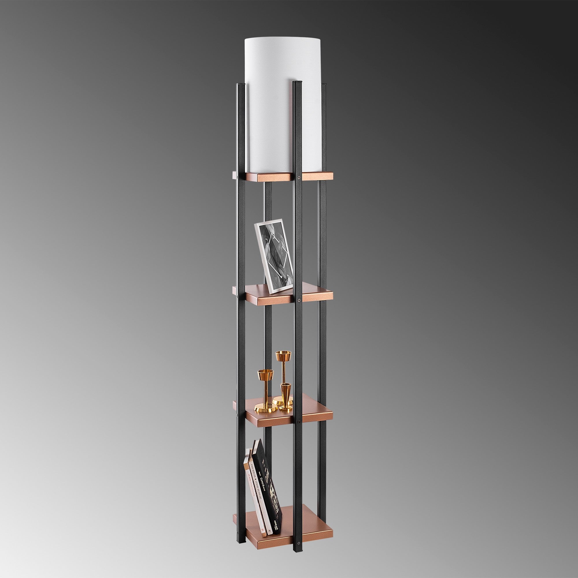 Candeeiro de Pé Escandinava, Preta e Cobre, 25 x 25 x 130 cm | Corpo de Metal, 1 Soquete E27, 40 W Máx., IP20, Cabo de 400 cm, Design Elegante e Funcional