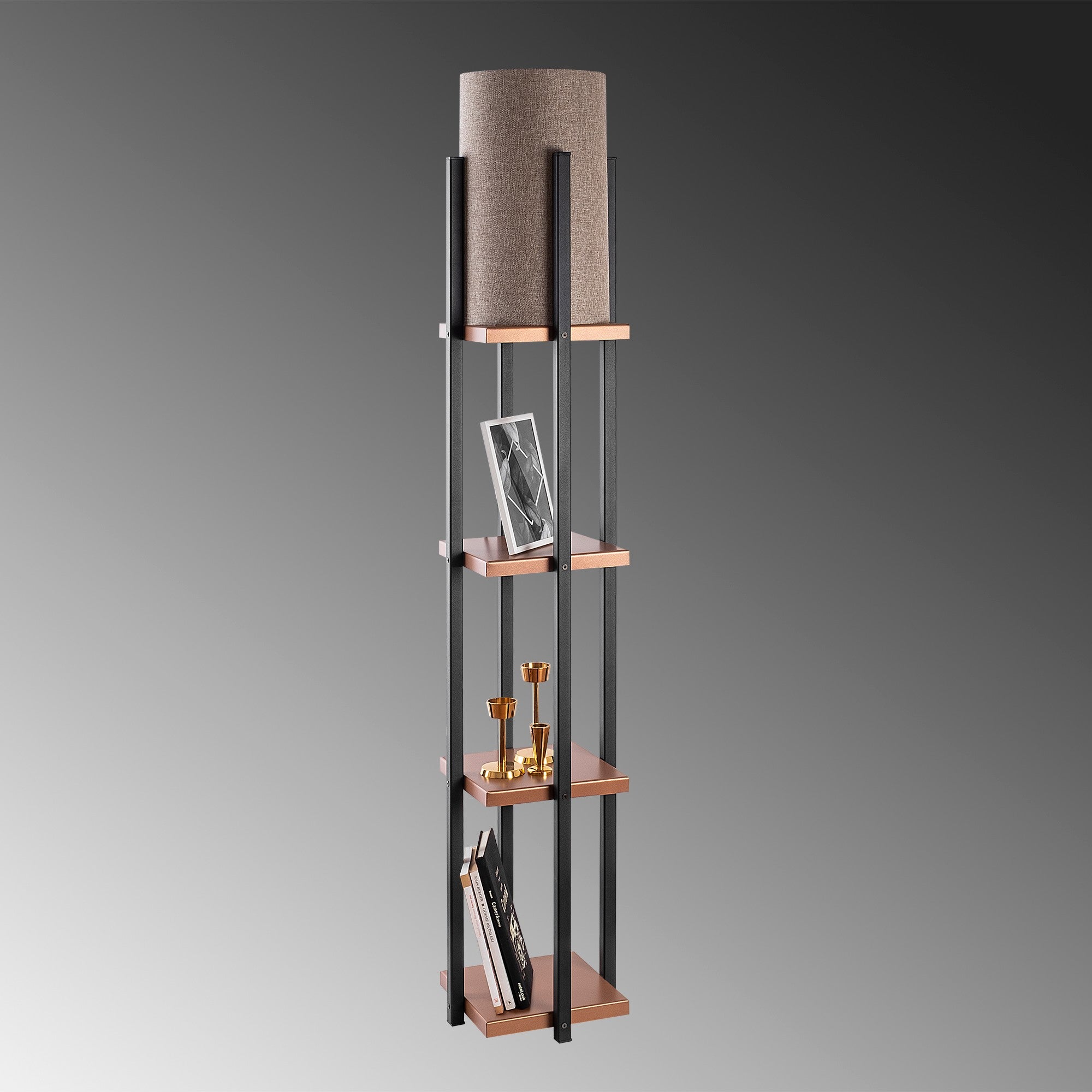 Candeeiro de Pé Escandinava, Preta e Cobre, 25 x 25 x 130 cm | Corpo de Metal, 1 Soquete E27, 40 W Máx., IP20, Cabo de 400 cm, Design Elegante e Funcional