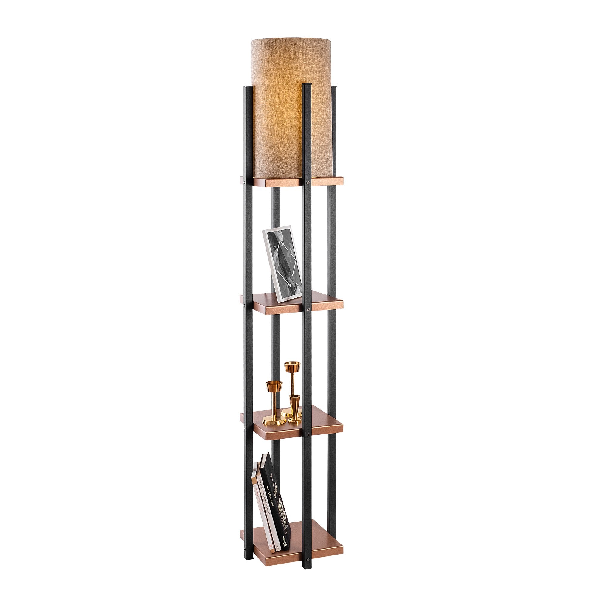 Candeeiro de Pé Escandinava, Preta e Cobre, 25 x 25 x 130 cm | Corpo de Metal, 1 Soquete E27, 40 W Máx., IP20, Cabo de 400 cm, Design Elegante e Funcional