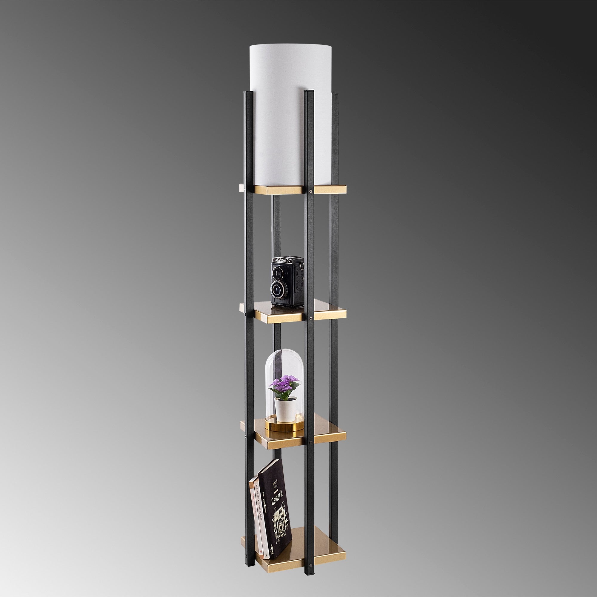 Candeeiro de Pé escandinava, preta e dourada, 130 cm de altura | Corpo de metal, cúpula de 20 cm, soquete E27, 40 W máx., isolamento duplo, cabo de 400 cm | Iluminação elegante e funcional