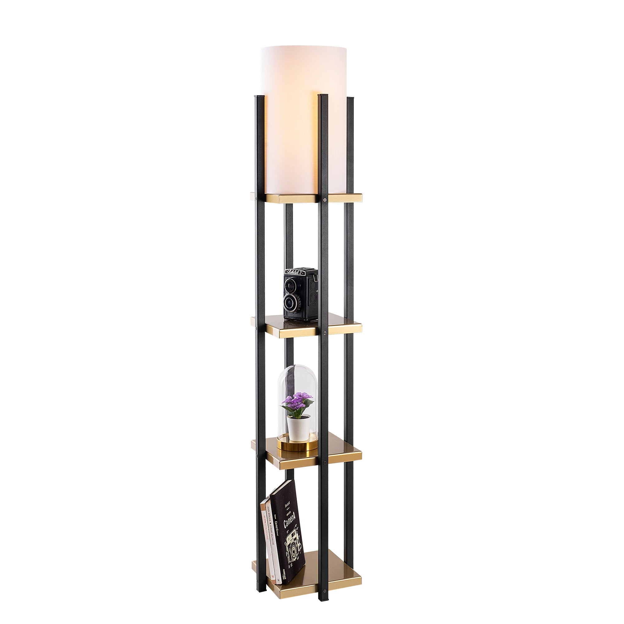 Candeeiro de Pé escandinava, preta e dourada, 130 cm de altura | Corpo de metal, cúpula de 20 cm, soquete E27, 40 W máx., isolamento duplo, cabo de 400 cm | Iluminação elegante e funcional