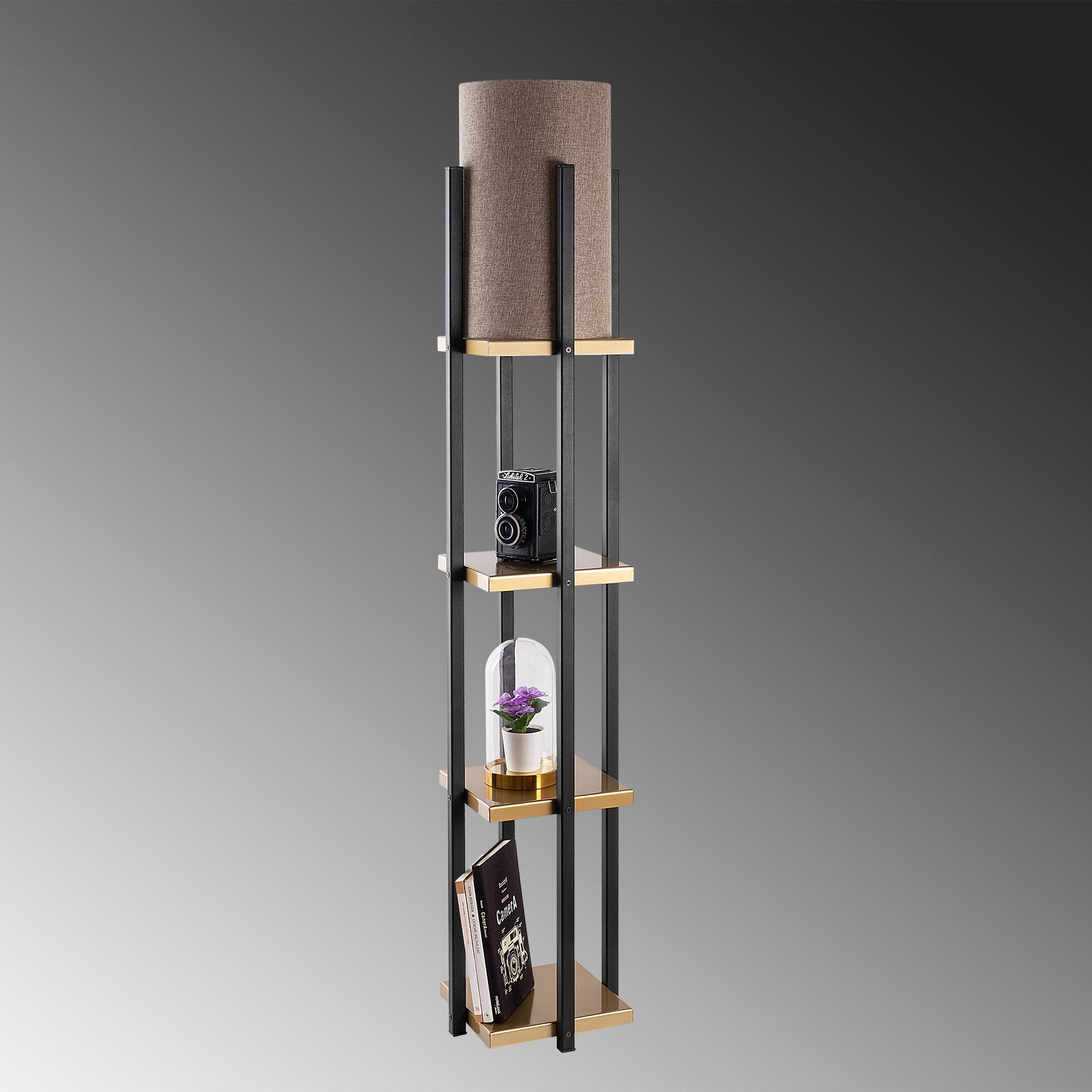 Candeeiro de Pé escandinava, preta e dourada, 130 cm de altura | Corpo de metal, cúpula de 20 cm, soquete E27, 40 W máx., isolamento duplo, cabo de 400 cm | Iluminação elegante e funcional