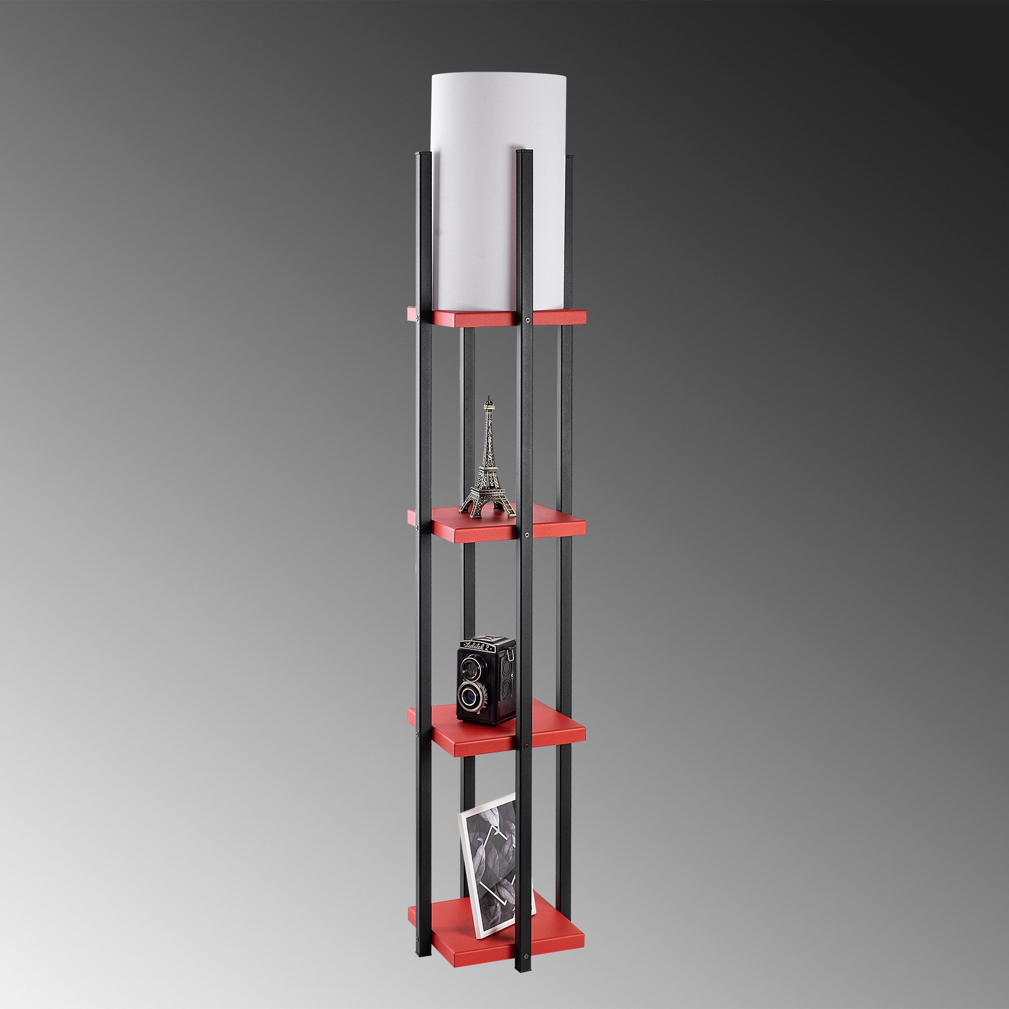 Candeeiro de Pé moderna com corpo de metal, 130 cm de altura, preta e vermelha, 1 soquete E27, 40 W máx., IP20, cabo de 400 cm, iluminação elegante e funcional para casa