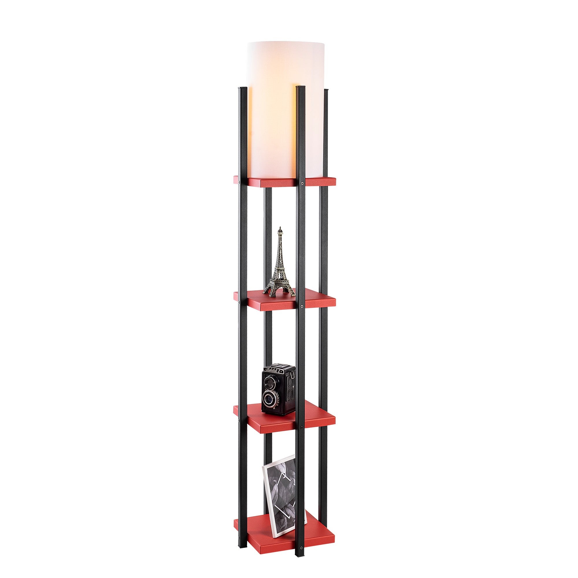 Candeeiro de Pé moderna com corpo de metal, 130 cm de altura, preta e vermelha, 1 soquete E27, 40 W máx., IP20, cabo de 400 cm, iluminação elegante e funcional para casa