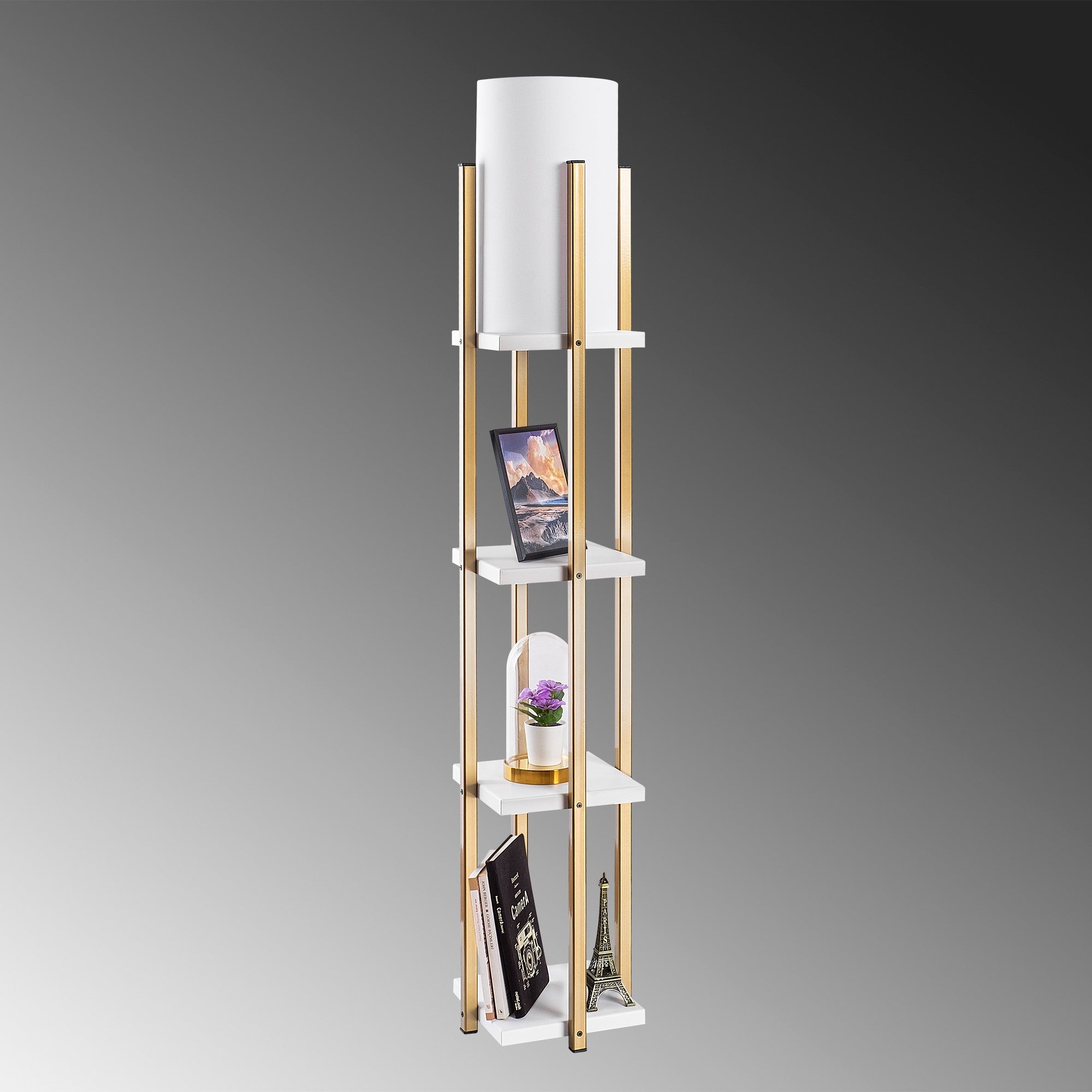 Candeeiro de Pé Escandinava, Branca e Dourada, 130 cm de Altura | Corpo em Metal, Abajur de 20 cm, 1 Soquete E27, 40 W Máx., IP20, Cabo de 400 cm | Iluminação Elegante e Funcional
