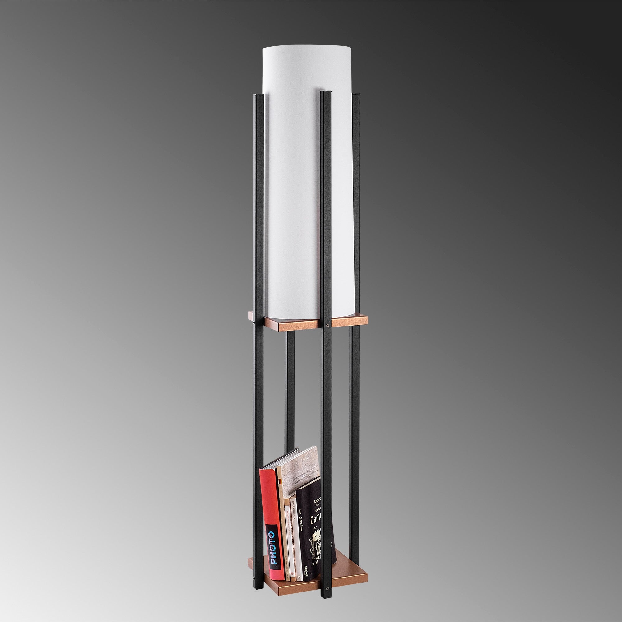 Candeeiro de Pé Escandinava, Preta e Cobre, 130 cm de Altura | Corpo em Metal, Diâmetro do Casquilho: 20 cm, 1 Soquete E27, Cabo de 400 cm | Iluminação Elegante e Funcional para Espaços Modernos