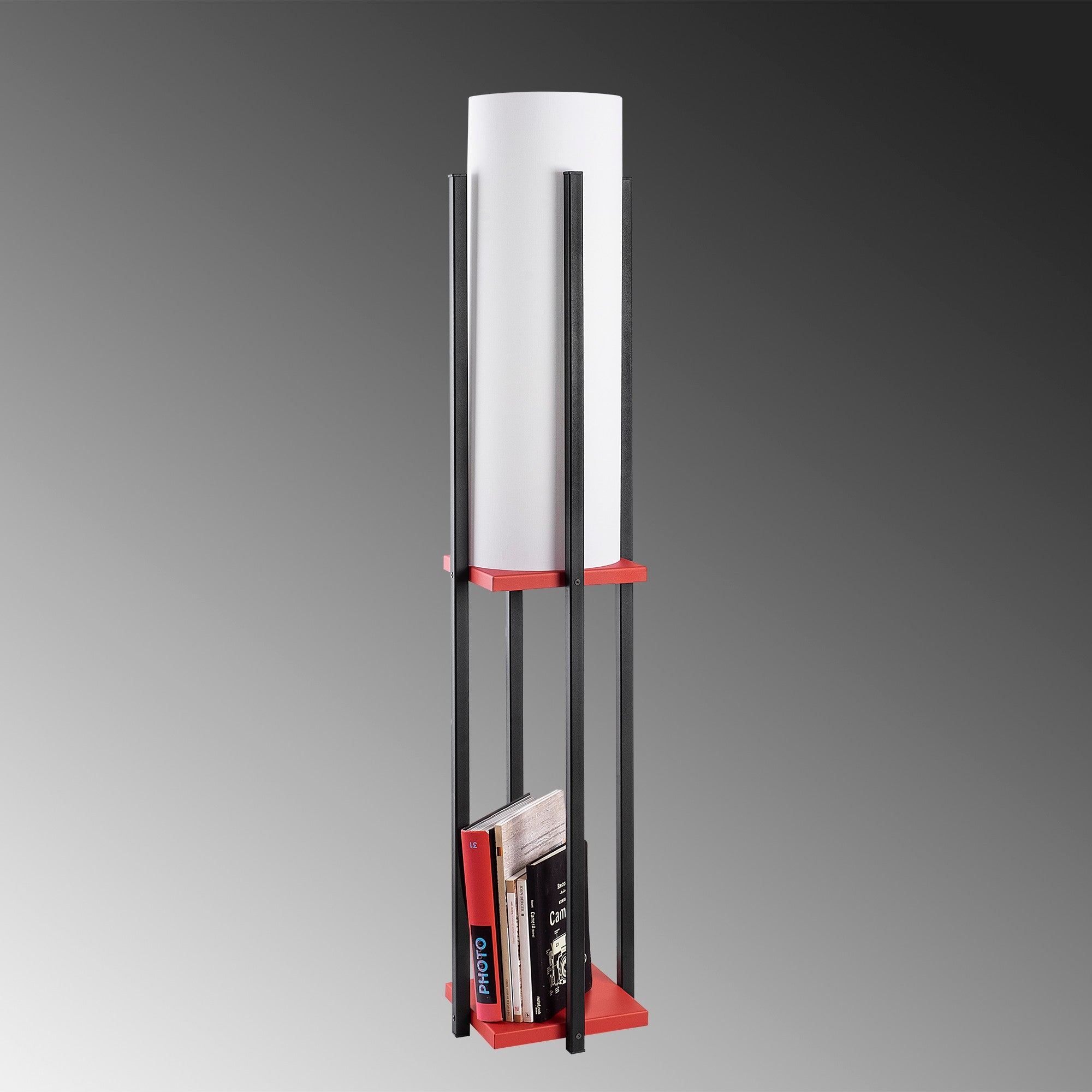 Candeeiro de Pé moderna com corpo de metal, 130 cm de altura, preta e vermelha, 1 soquete E27, 40 W máx., cabo de 400 cm, iluminação elegante e funcional para decoração de casa