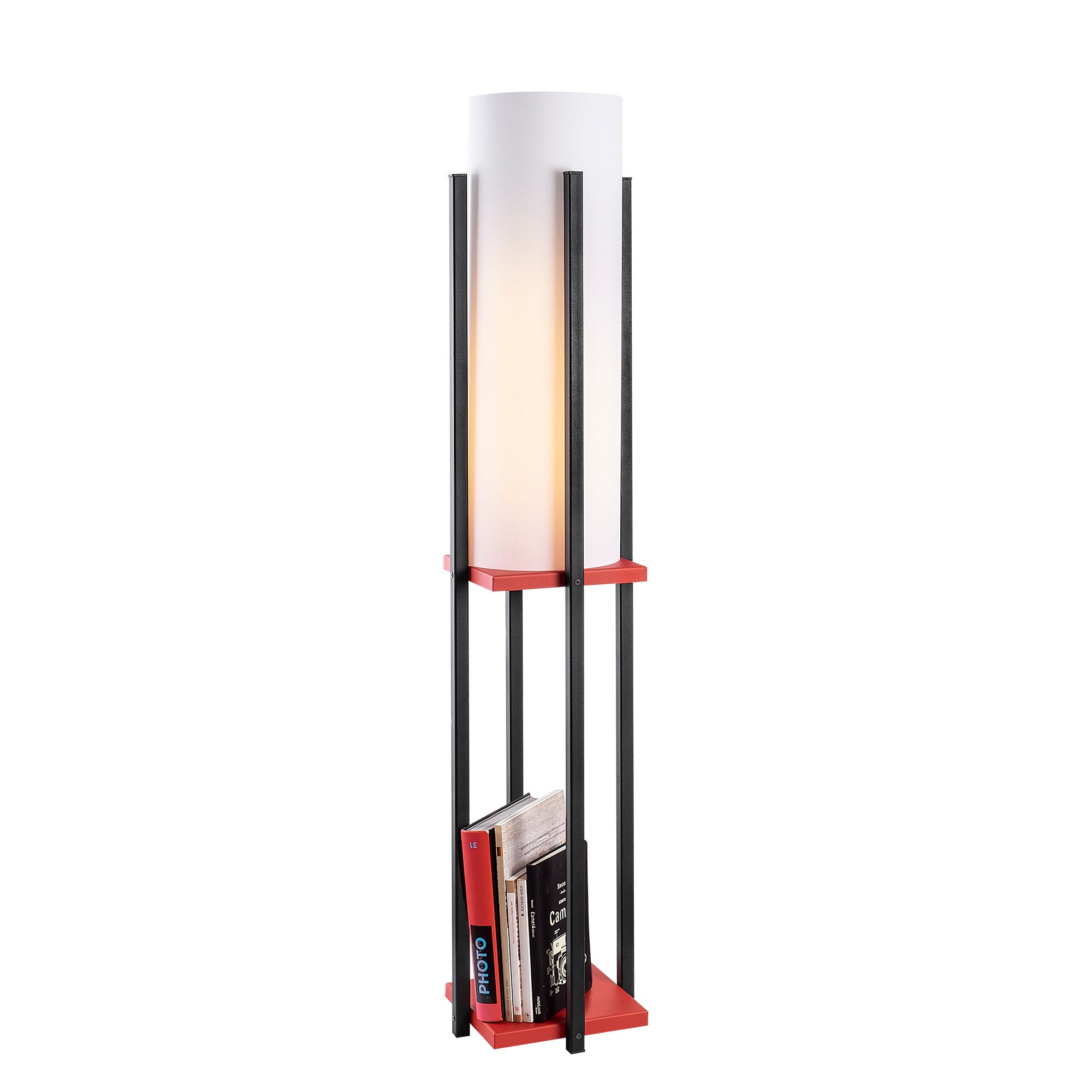 Candeeiro de Pé moderna com corpo de metal, 130 cm de altura, preta e vermelha, 1 soquete E27, 40 W máx., cabo de 400 cm, iluminação elegante e funcional para decoração de casa