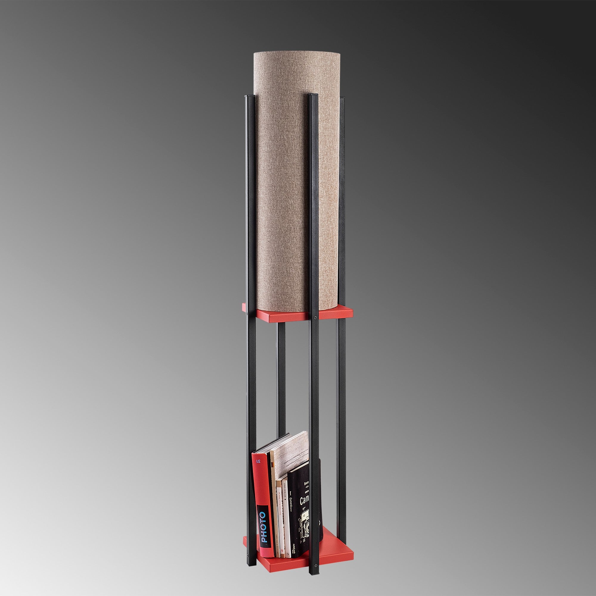 Candeeiro de Pé moderna com corpo de metal, 130 cm de altura, preta e vermelha, 1 soquete E27, 40 W máx., cabo de 400 cm, iluminação elegante e funcional para decoração de casa