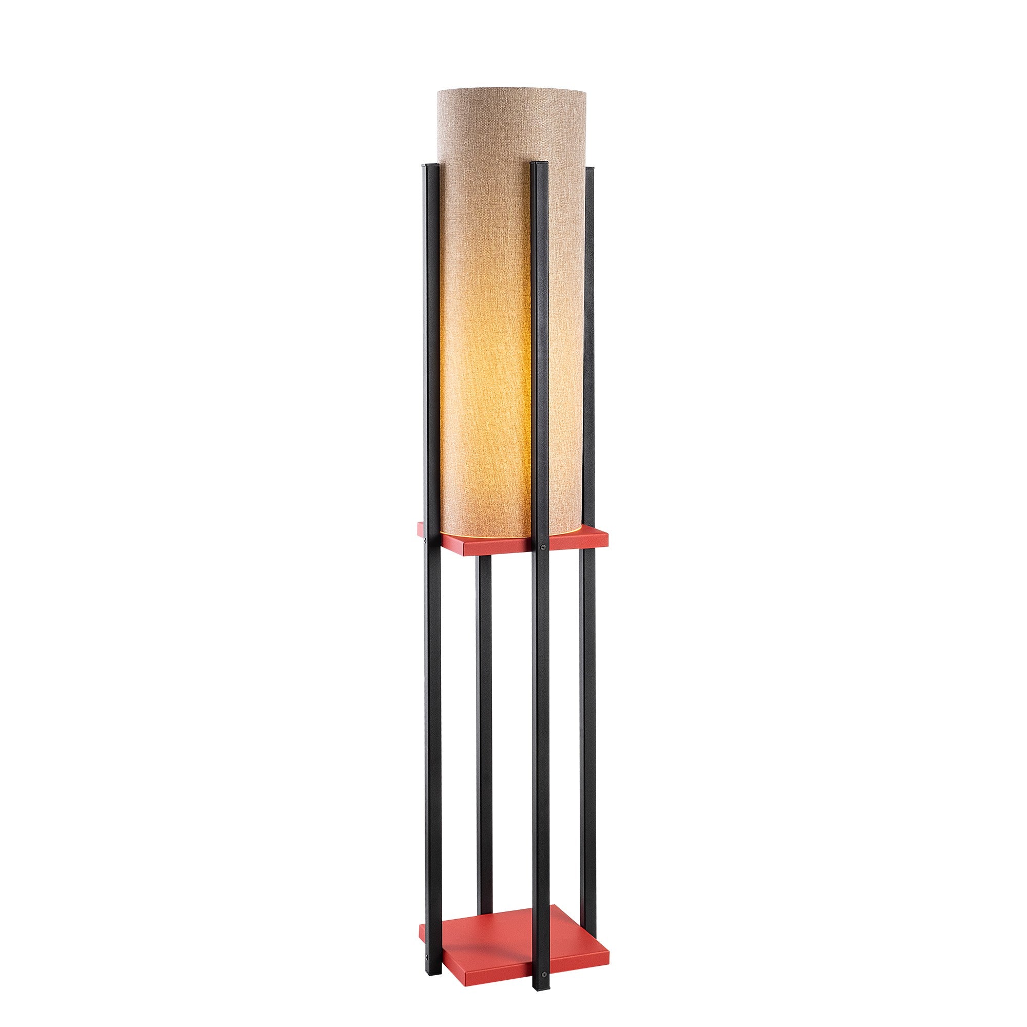 Candeeiro de Pé moderna com corpo de metal, 130 cm de altura, preta e vermelha, 1 soquete E27, 40 W máx., cabo de 400 cm, iluminação elegante e funcional para decoração de casa
