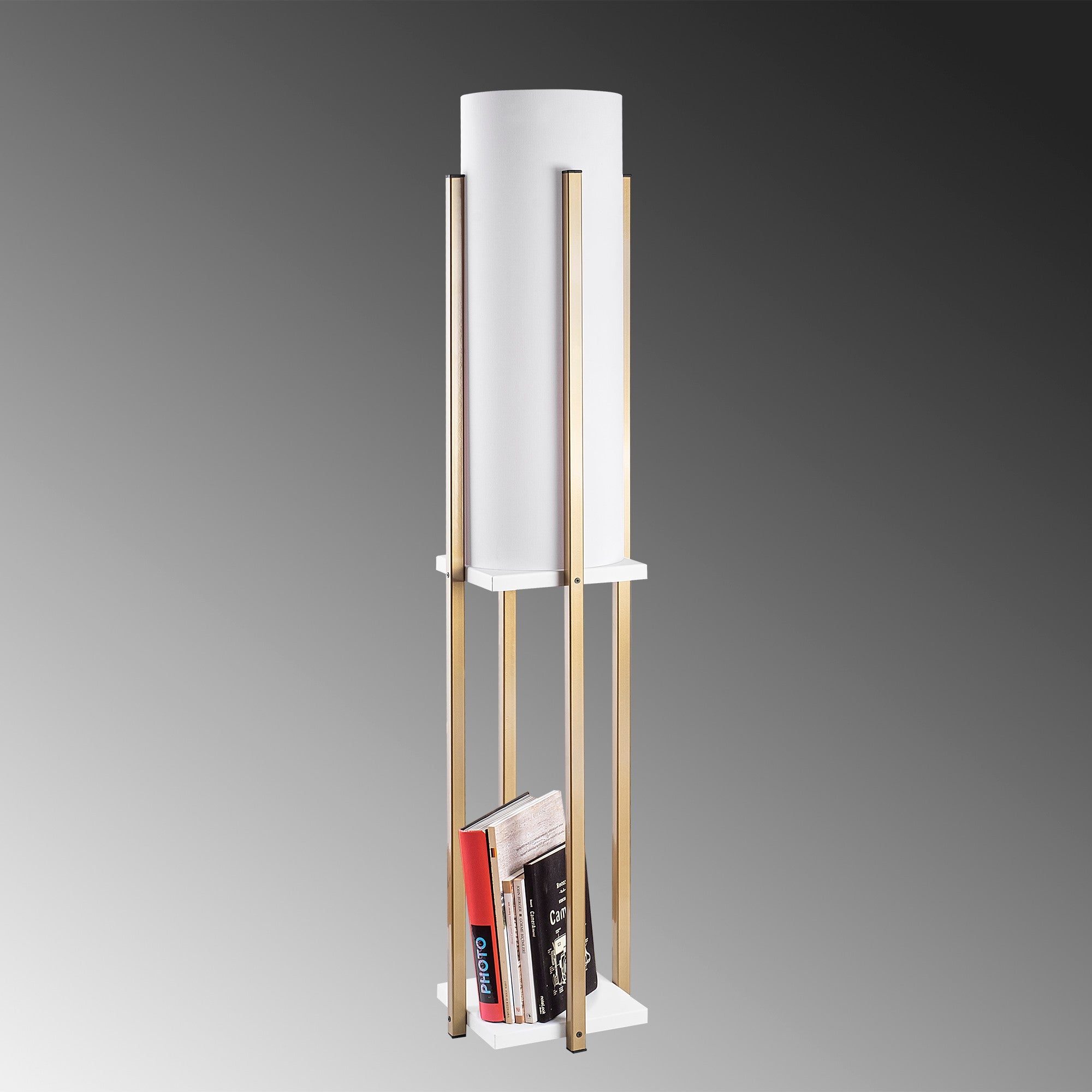 Candeeiro de Pé Escandinava, Branca e Dourada, 130 cm de Altura | Corpo em Metal, Abajur de 20 cm, 1 Soquete E27, 40 W Máx., IP20, Cabo de 400 cm | Iluminação Elegante para Espaços Modernos