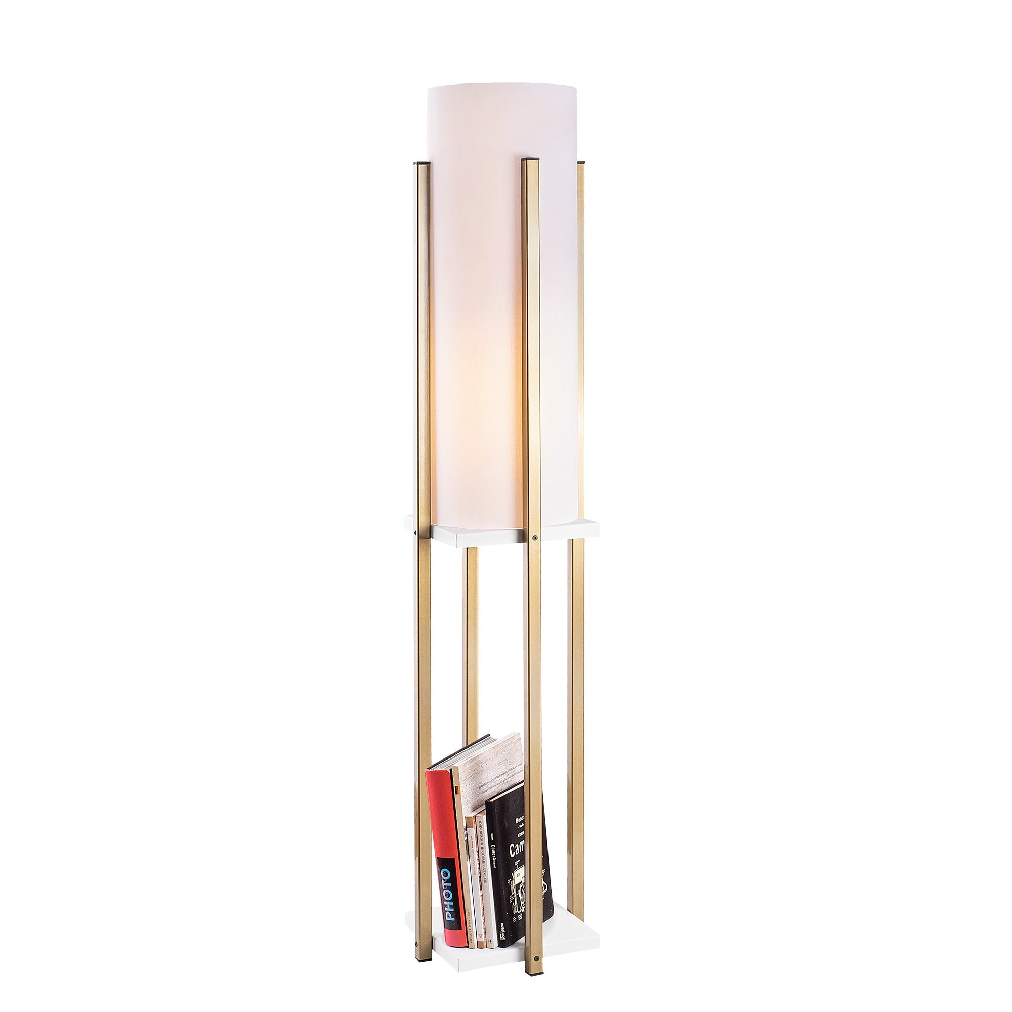 Candeeiro de Pé Escandinava, Branca e Dourada, 130 cm de Altura | Corpo em Metal, Abajur de 20 cm, 1 Soquete E27, 40 W Máx., IP20, Cabo de 400 cm | Iluminação Elegante para Espaços Modernos