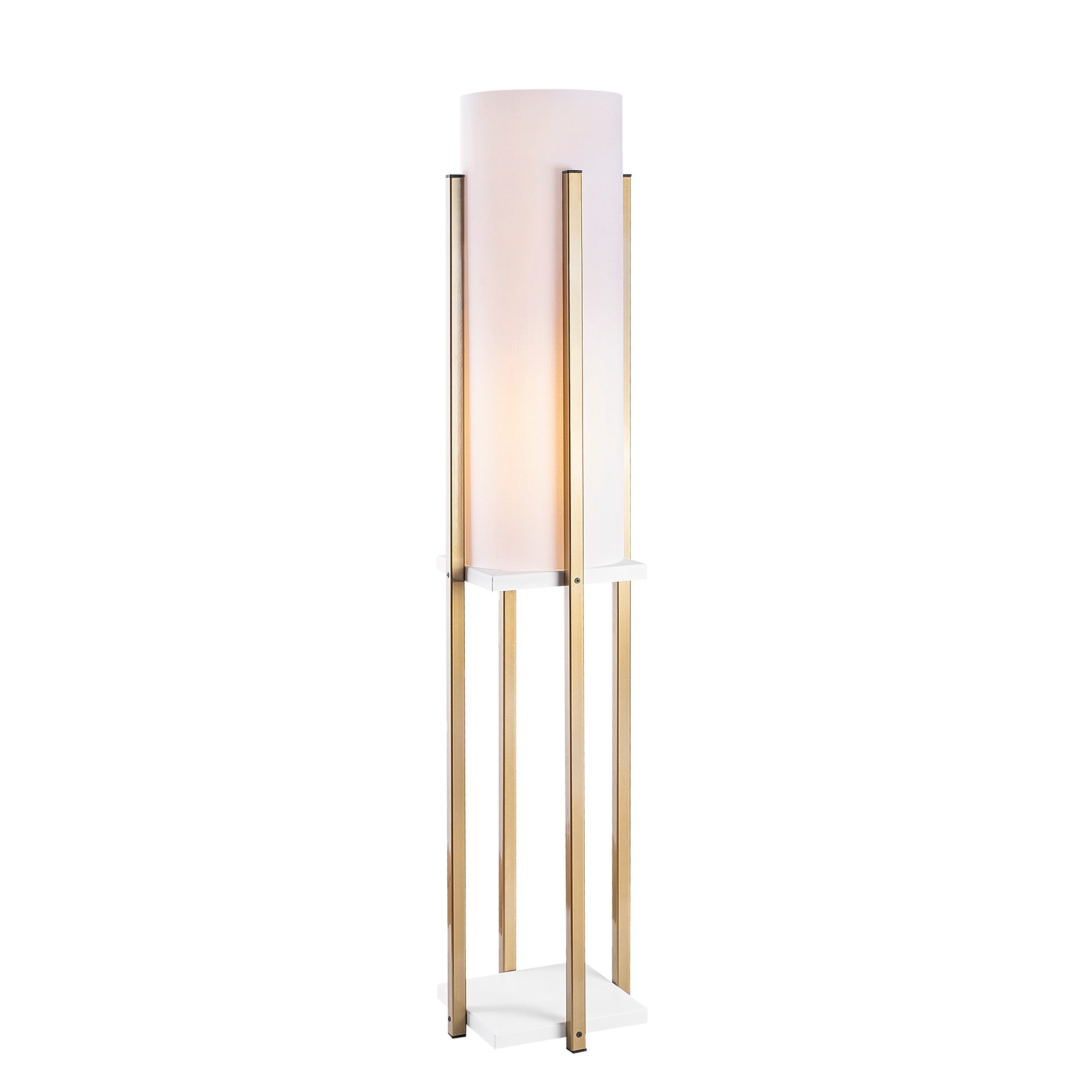 Candeeiro de Pé Escandinava, Branca e Dourada, 130 cm de Altura | Corpo em Metal, Abajur de 20 cm, 1 Soquete E27, 40 W Máx., IP20, Cabo de 400 cm | Iluminação Elegante para Espaços Modernos