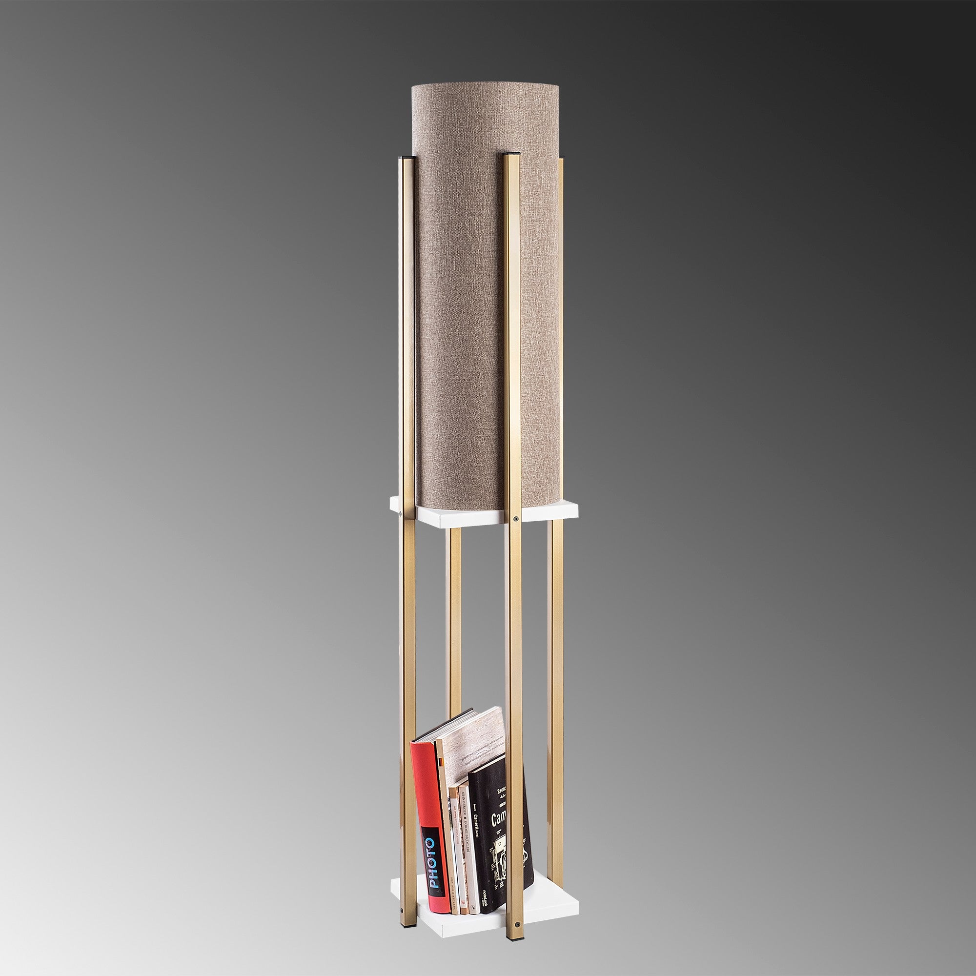 Candeeiro de Pé Escandinava, Branca e Dourada, 130 cm de Altura | Corpo em Metal, Abajur de 20 cm, 1 Soquete E27, 40 W Máx., IP20, Cabo de 400 cm | Iluminação Elegante para Espaços Modernos